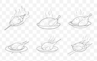Print Authentic Thai Grilled Chicken Art Set Featuring Traditional Marinated Chicken Designs and Illustrations vector