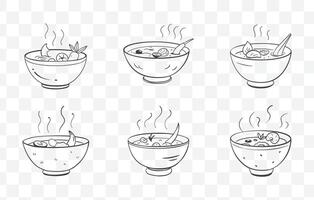 Print Tom Yum Goong Soup Line Art Set with Thai Shrimp and Herbs Illustrations vector