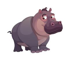 flat illustration of a cute african hippo with a cheerful expression standing on a white background full body drawing with nice colors and simple style vector
