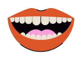 Flat illustration of a smiling mouth with white teeth and pink tongue on a plain background Suitable for use in websites and presentations vector