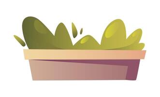 Green bush in brown rectangular planter flat illustration It is a simple illustration that uses clean shapes and modern flat design style vector