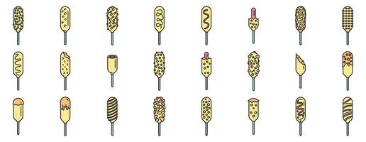 Set of simple corn dog icons with a variety of toppings vector