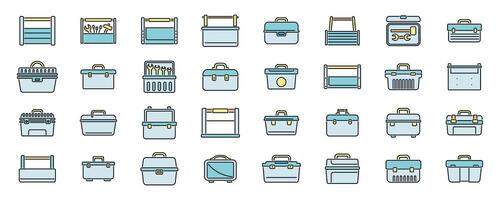 Toolbox icons set featuring different kinds of toolboxes for construction and repair works vector