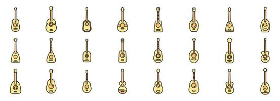 Set of different acoustic and classical guitars showing variety of shapes and sizes vector