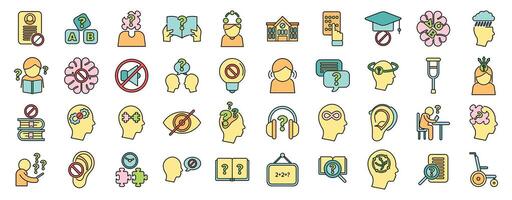 People exploring learning disabilities and cognitive challenges icons vector