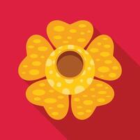 Rafflesia flower blooming showing its hole in a flat design icon with long shadow on red background vector