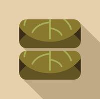 Two stuffed grape leaves with long shadow on beige background vector