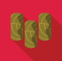 Three dolmades casting long shadow on red background vector