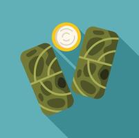 Two dolma with sour cream on turquoise background with long shadow vector