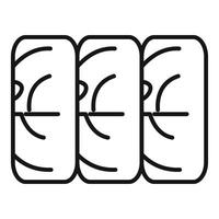 Set of three car tires with unique tread pattern for summer season driving on asphalt vector