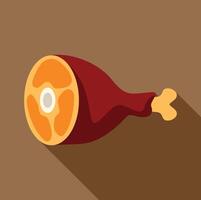 Big piece of ham on the bone lying down with long shadow vector