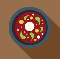 Asian soup pho bo in a bowl, with noodles, meat and vegetables, with a long shadow vector