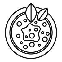 Simple line drawing of a bowl of soup, garnished with leaves vector