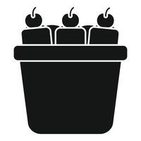 Black glyph icon of cherries in a bucket being stored for delivery vector