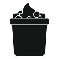 Black glyph icon of bucket overflowing with sudsy soapy water vector