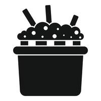 Black glyph style icon of a full trash can overflowing with paper waste vector