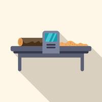 Wood processing machine transforming log into sawdust on conveyor belt vector