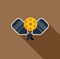 Pickleball paddles and ball crossed with long shadow vector