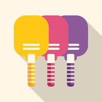 Three colorful ping pong paddles with stripes and long shadows vector