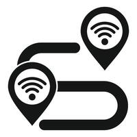 Route connecting two wifi spots with curved line vector