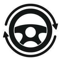 Steering wheel surrounded by two circular arrows rotating clockwise vector