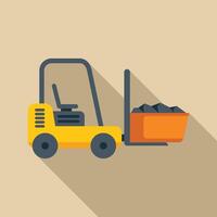 Forklift truck lifting coal in a bucket with long shadow vector