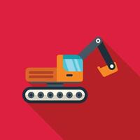 Orange excavator digging with long shadow on red background vector