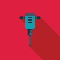 Pneumatic drill breaking machine power tool with long shadow on red background vector