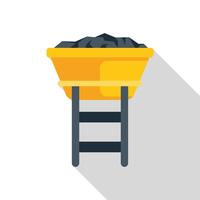 Mining cart full of coal standing on platform with ladder flat icon vector