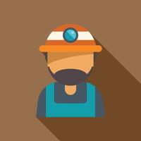 Bearded miner wearing helmet with headlamp flat icon design vector