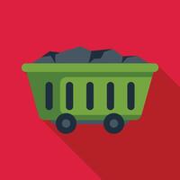 Green mining cart carrying coal over red background vector
