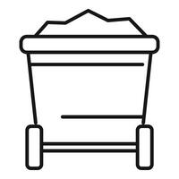 Mining cart full of coal on wheels side view line icon vector