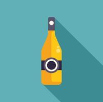 Yellow beer bottle with black label on turquoise background with long shadow vector