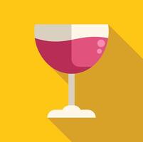 Glass of wine with long shadow on yellow background vector