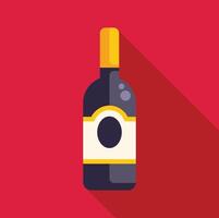 Wine bottle with long shadow on red background vector