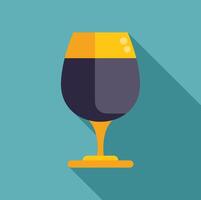 Glass of dark beer with foam and long shadow on turquoise background vector
