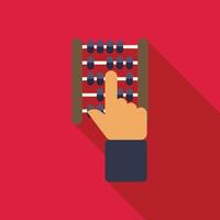 Hand is using an abacus for accounting, with a long shadow design vector