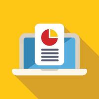 Laptop showing data analytics report with pie chart and text vector