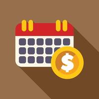 Calendar showing scheduled payment day with dollar coin icon vector