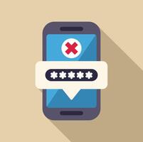 Smartphone showing wrong password notification on screen vector