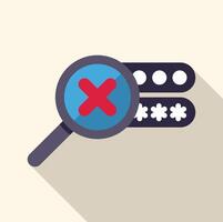 Magnifying glass showing wrong password symbol for login security vector