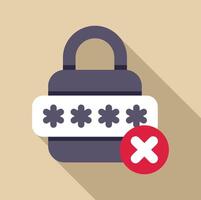 Padlock showing wrong password with cross mark vector