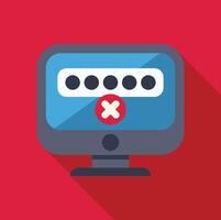 Computer monitor displaying wrong password notification with cross mark vector