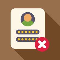 Online registration form being rejected with a red cross symbol vector