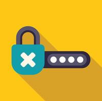 Padlock showing wrong password with cross mark and long shadow vector