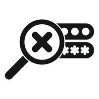 Magnifying glass showing wrong password symbol for security issues vector
