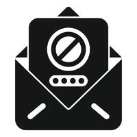 Envelope containing document with password and prohibition sign icon vector