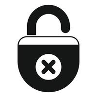Black unlocked padlock with cross sign showing access denied vector