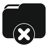 Black folder icon with delete cross mark showing data loss vector