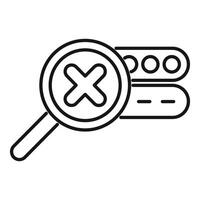 Magnifying glass showing cross mark detecting database error vector